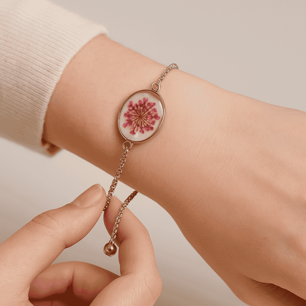 Alluring Red Floral Resin Bracelet – Nature’s Vibrant Touch on Your Wrist