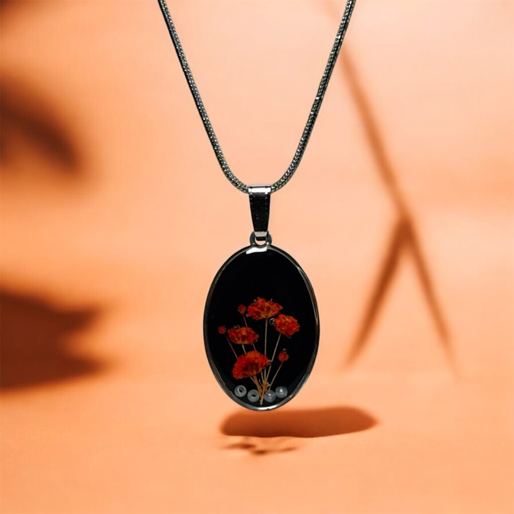 Floral pendant with real pressed flowers – handcrafted jewelry for women