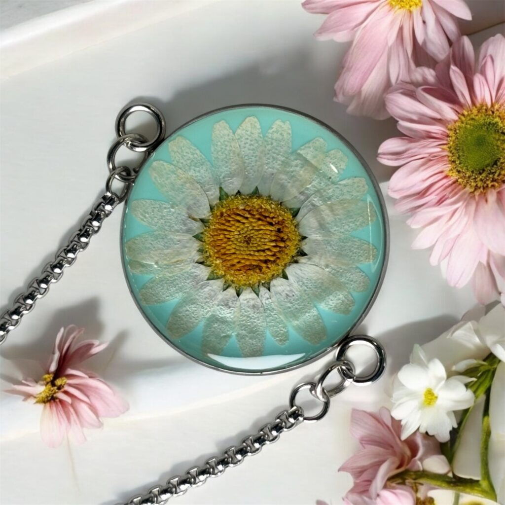Serene Pastel Resin Bracelet with Botanical Touches